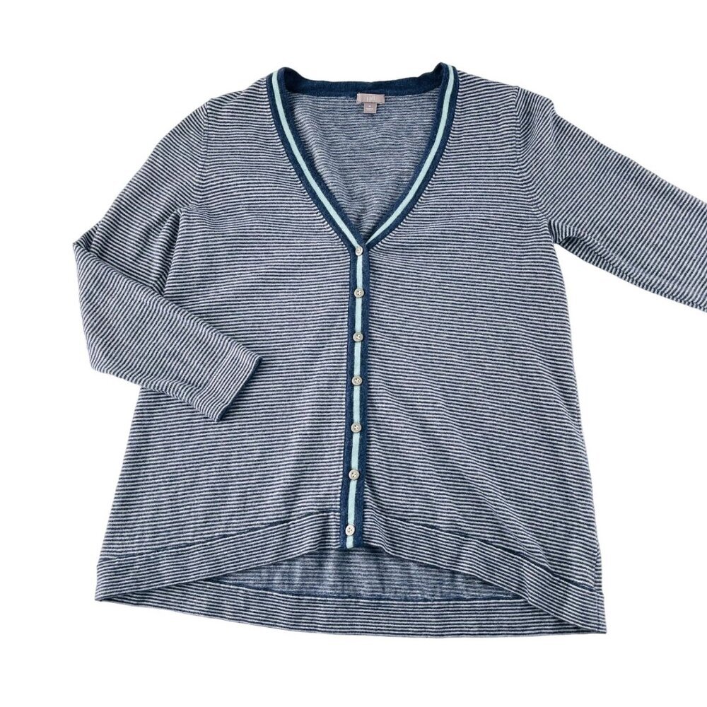 J. Jill Womens‎ Striped Cardigan Sweater Medium Blue & White Cotton Wool Blend